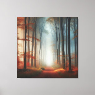 Toile Forêt de brouillard automnal sur toile, matinée pa