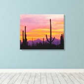 Toile Forêt de Cactus du Saguaro au coucher du soleil (Insitu (Plancher de Bois))
