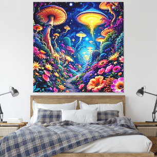 Toile Forêt de fleurs mystiques sous les étoiles