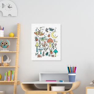 Toile Forêt de nuit aux champignons et aux insectes Cham