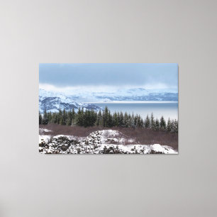 Toile Forêt gelée et lac