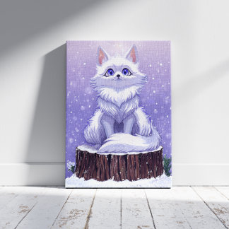 Toile Forêt hivernale : renard enneigé mignon faune sauv