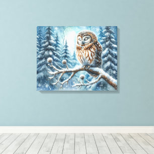 Toile Forêt hivernale sereine faune de la chouette des b