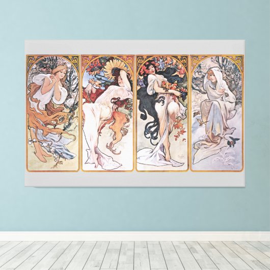 Toile Four Seasons, Mucha Faux Canvas Imprimer (Insitu (Plancher de Bois))