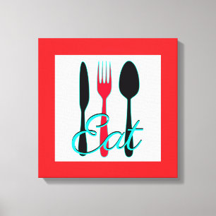 Toile Fourchette, couteau et cuillère de cuisine rouge,