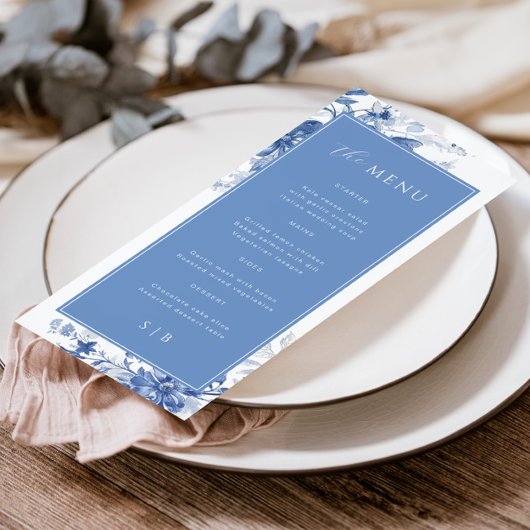 Toile Frans Blauw Bloemen Trouwmenu Menu