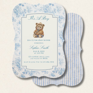 Toile Franse Stofblauw Bloemige Vintage Teddibeer Kaart