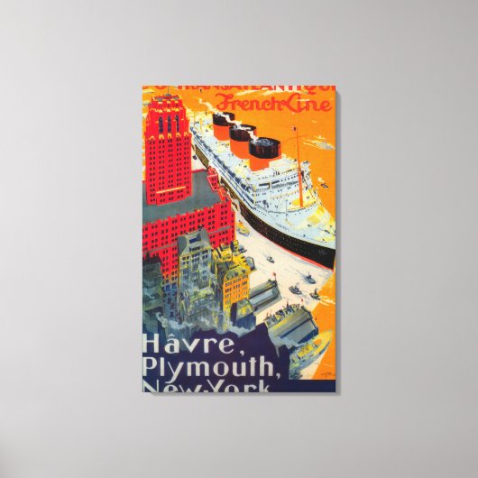 Toile French Line Travel Poster, Havre to Plymouth, NY (Recto)