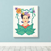 Toile Frida Kahlo Graphisme du cadre floral (Insitu (Plancher de Bois))