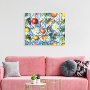 Toile Fruit d'été méditerranéen & Mosaïque Bleue Blanc