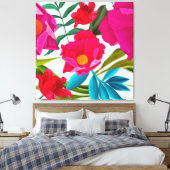 Toile Fuchsia Rose Et Fleurs Rouges (Insitu(Chambre))