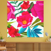 Toile Fuchsia Rose Et Fleurs Rouges (Insitu(Salon))