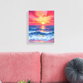 Toile Fuchsia Shore Sunset | Ocean Waves Watercolor (Insitu(Salon))