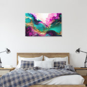Toile Fuchsia, violet, marbre Turquoise & or Art Abstrai (Insitu(Chambre))