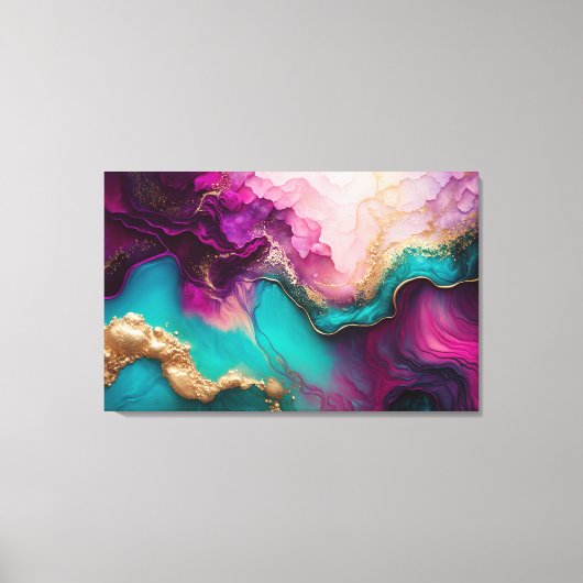 Toile Fuchsia, violet, marbre Turquoise & or Art Abstrai (Recto)