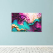 Toile Fuchsia, violet, marbre Turquoise & or Art Abstrai (Insitu (Plancher de Bois))