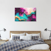 Toile Fuchsia, violet, marbre Turquoise & or Art Abstrai (Insitu(Chambre))