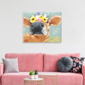 Toile Fun de ferme - Vache avec couronne de fleurs (Insitu(Salon))