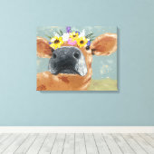 Toile Fun de ferme - Vache avec couronne de fleurs (Insitu (Plancher de Bois))