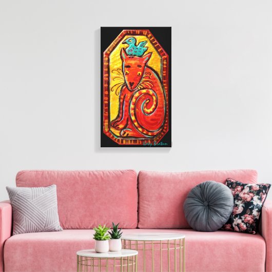 Toile Funky Red Curious Chat peinture originale (Insitu(Salon))