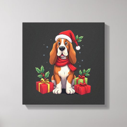 Toile Funny Basset Hound Dog Christmas Outfits Santa Hat (Recto)