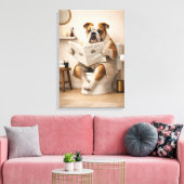 Toile Funny Bulldog Reading Newspaper Bathroom Humor (Insitu(Salon))