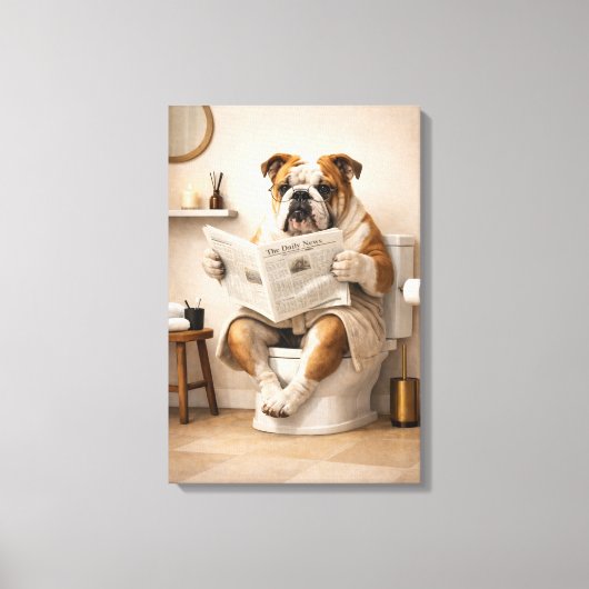 Toile Funny Bulldog Reading Newspaper Bathroom Humor (Recto)