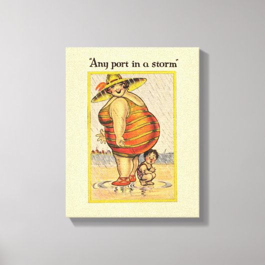 Toile Funny Fat Lady sur la plage (Recto)
