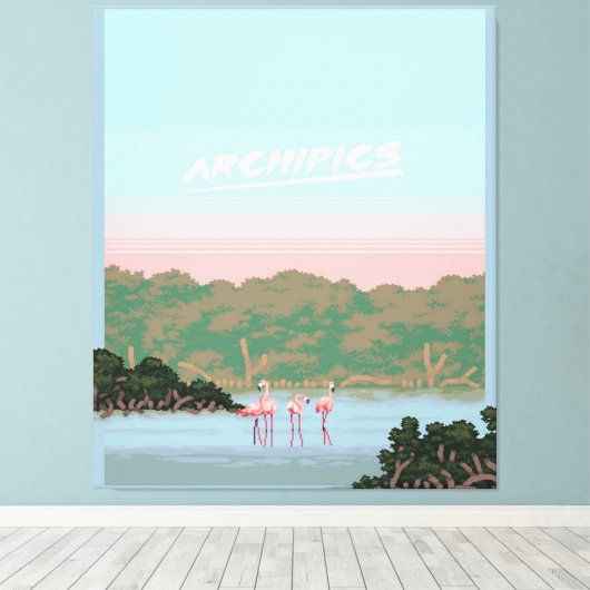 Toile Funny Four Famingo Lovers | Flamant rose Cadeaux L (Insitu (Plancher de Bois))