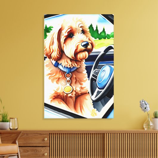 Toile Funny Goldendoodle Chien voiture de conduite (Insitu(Salon))