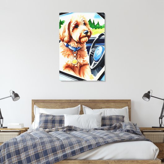 Toile Funny Goldendoodle Chien voiture de conduite (Insitu(Chambre))