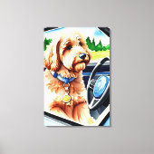 Toile Funny Goldendoodle Chien voiture de conduite (Recto)