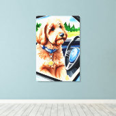 Toile Funny Goldendoodle Chien voiture de conduite (Insitu (Plancher de Bois))