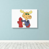 Toile Funny Moose en bleu choose backgror (Insitu (Plancher de Bois))