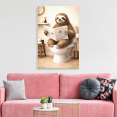 Toile Funny Sloth Reading Newspaper Bathroom Humor (Insitu(Salon))