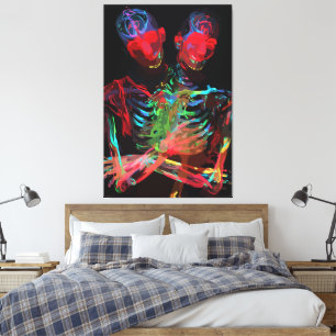 Toile Fusion d'art avec l'étreinte de squelette néon