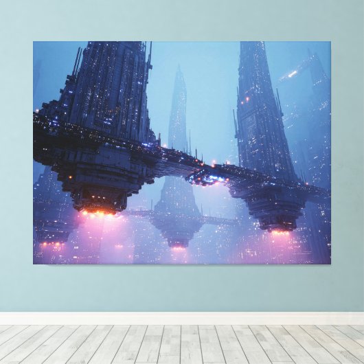 Toile Futuristic Cityscape with Hovering Structures (Insitu (Plancher de Bois))