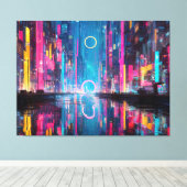 Toile Futuristic Vibrant Neon Night Cityscape (Insitu (Plancher de Bois))