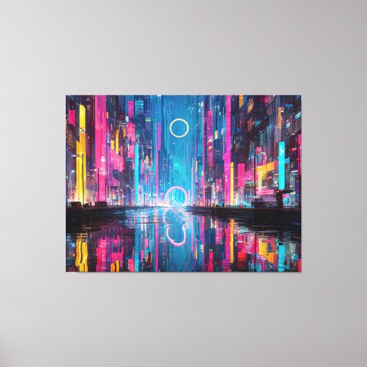 Toile Futuristic Vibrant Neon Night Cityscape (Recto)