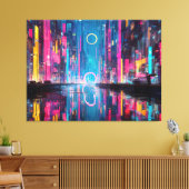 Toile Futuristic Vibrant Neon Night Cityscape (Insitu(Salon))
