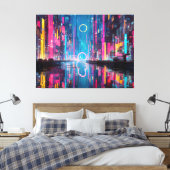 Toile Futuristic Vibrant Neon Night Cityscape (Insitu(Chambre))