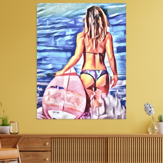 TOILE G-STRING BIKINI SURFER FILLE CANVAS ART IMPRIMER (Insitu(Salon))