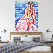 TOILE G-STRING BIKINI SURFER FILLE CANVAS ART IMPRIMER (Insitu(Chambre))