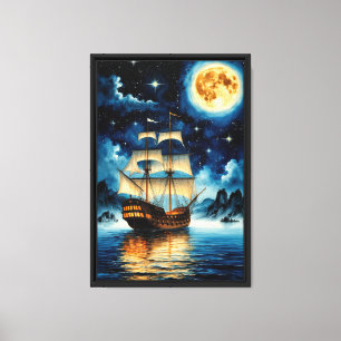 Toile Galerie Lune Sous Ciel Nocturne Étincelant