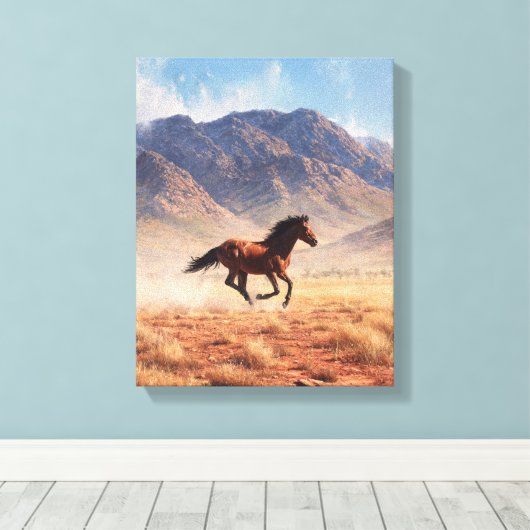 Toile Galloping Mustang Desert Mountain Art (Insitu (Plancher de Bois))
