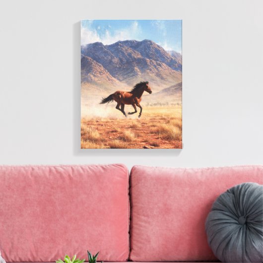 Toile Galloping Mustang Desert Mountain Art (Insitu(Salon))