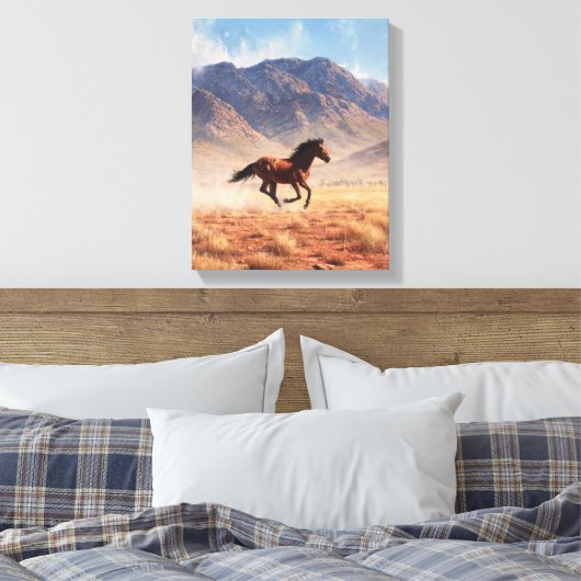 Toile Galloping Mustang Desert Mountain Art (Insitu(Chambre))