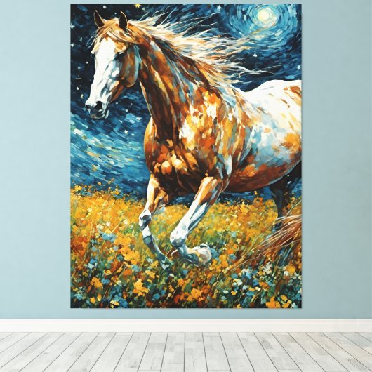 Toile Galloping Pinto Stallion Van Gogh (Insitu (Plancher de Bois))