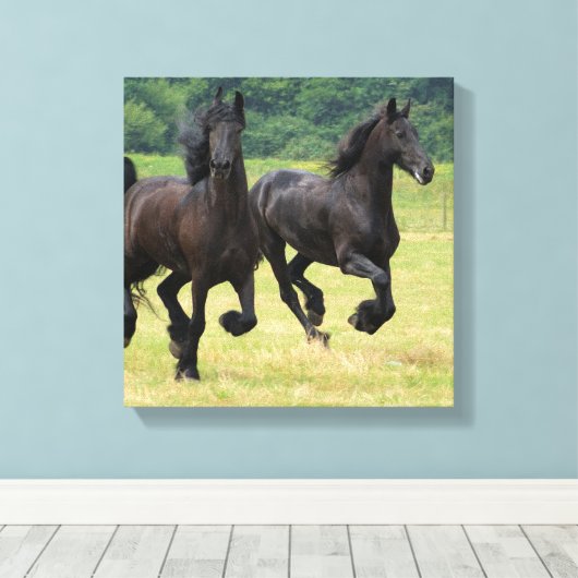 Toile Galop Friesian Horses Canvas Imprimer (Insitu (Plancher de Bois))