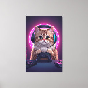 Toile Gamer Cat Kids Canvas – Funny Cartoon Kitten